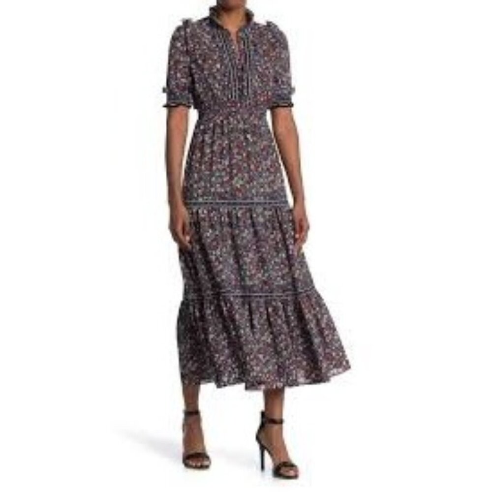 Max Studio Womens Floral Smock Granny Maxi Dress Size M Ditsy 8048 NWT Tiered